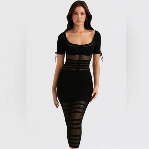 House of CB Black Sheer Midi Dress - Picture 3 of 10